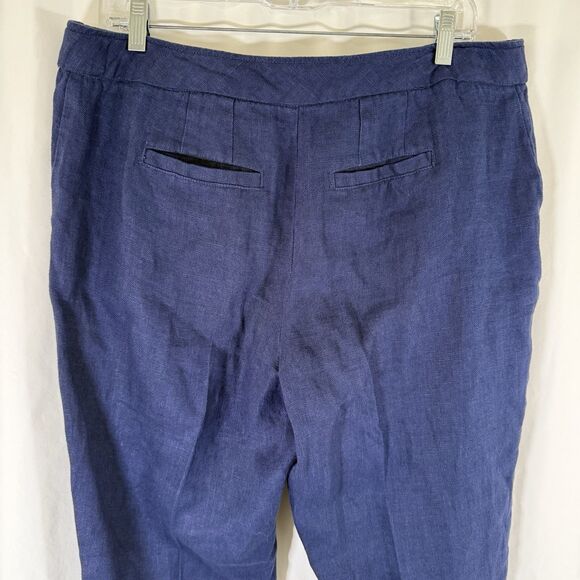 Coldwater Creek 100% Linen Pants Women's 12P Navy Blue Flat Front pockets - Picture 10 of 11